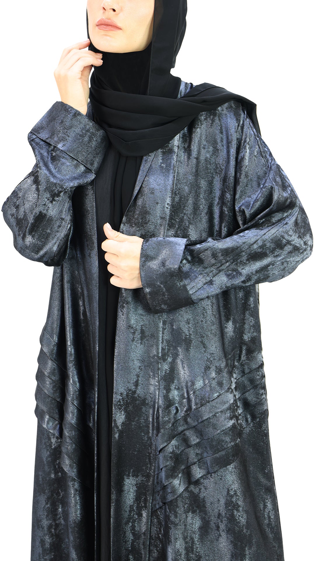 Elegant Kimono Self Textured Open with Inner Dress Abaya