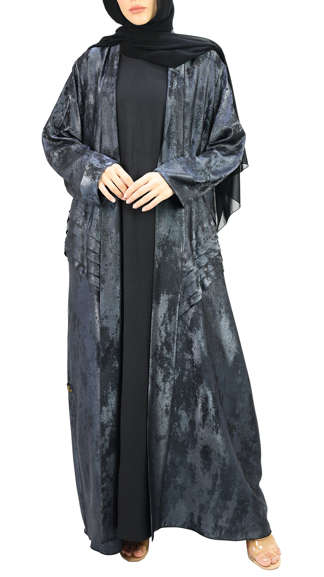 Elegant Kimono Self Textured Open with Inner Dress Abaya