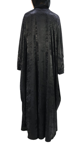 Elegant Farasha Self Textured Front Open with Inner Abaya With Beads