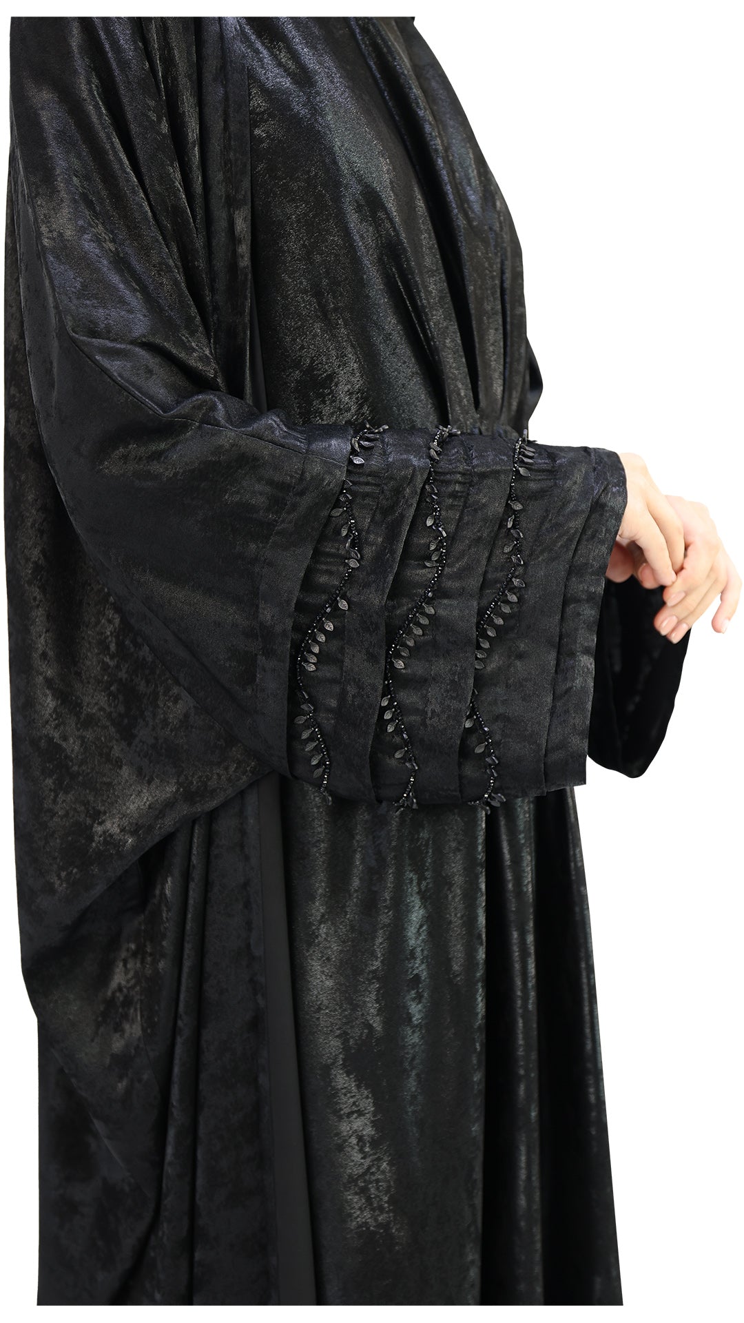 Elegant Farasha Self Textured Front Open with Inner Abaya With Beads