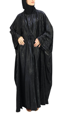 Elegant Farasha Self Textured Front Open with Inner Abaya With Beads