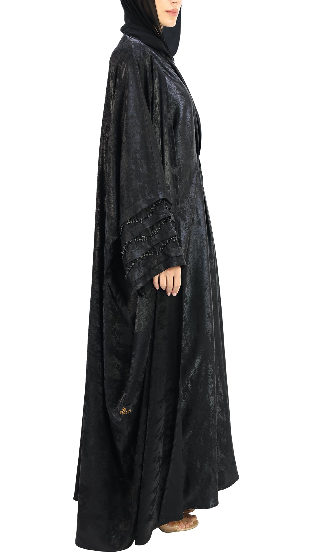 Elegant Farasha Self Textured Front Open with Inner Abaya With Beads