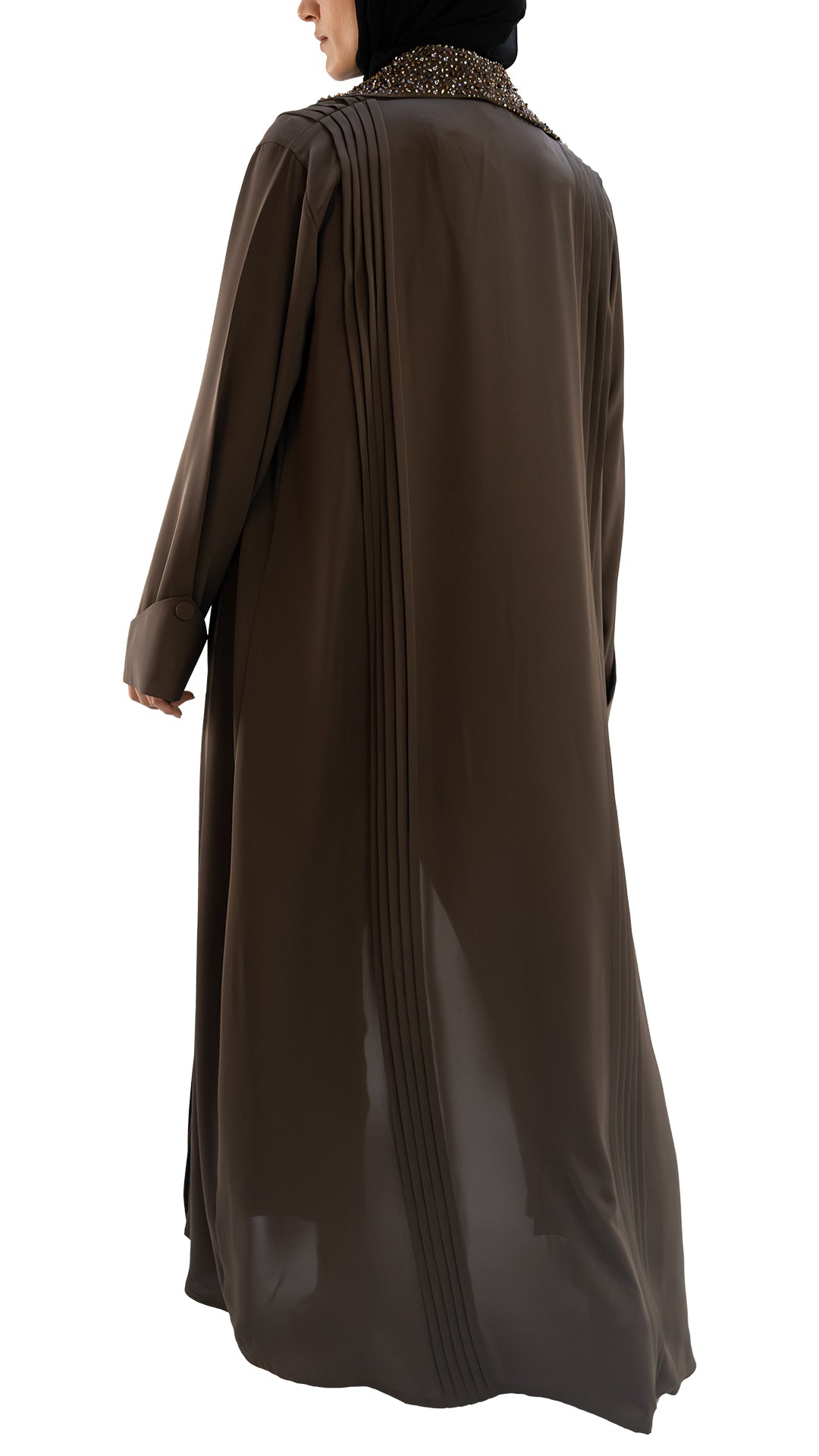 Premium Korean Nida embellished with glass beads front open abaya