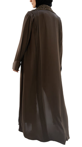 Premium Korean Nida embellished with glass beads front open abaya