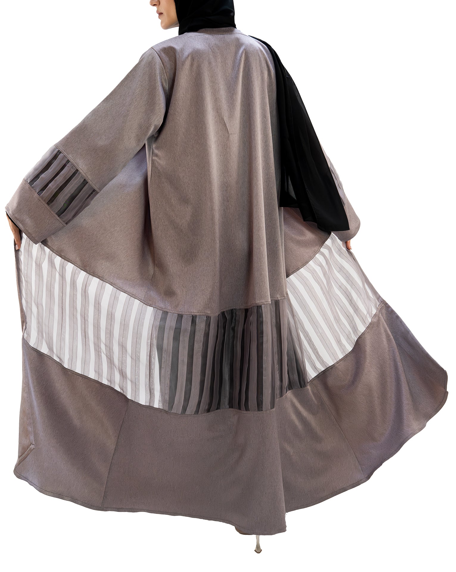 Premium satin crepe and organza front open abaya