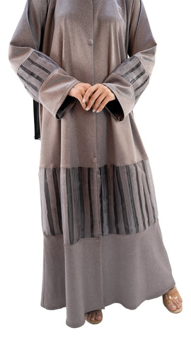 Premium satin crepe and organza front open abaya