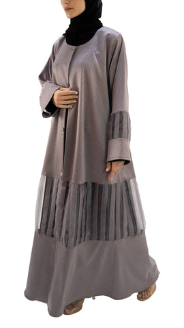 Premium satin crepe and organza front open abaya