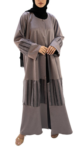 Premium satin crepe and organza front open abaya