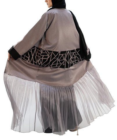 Premium textured Crepe and Organza front open abaya with embroidery