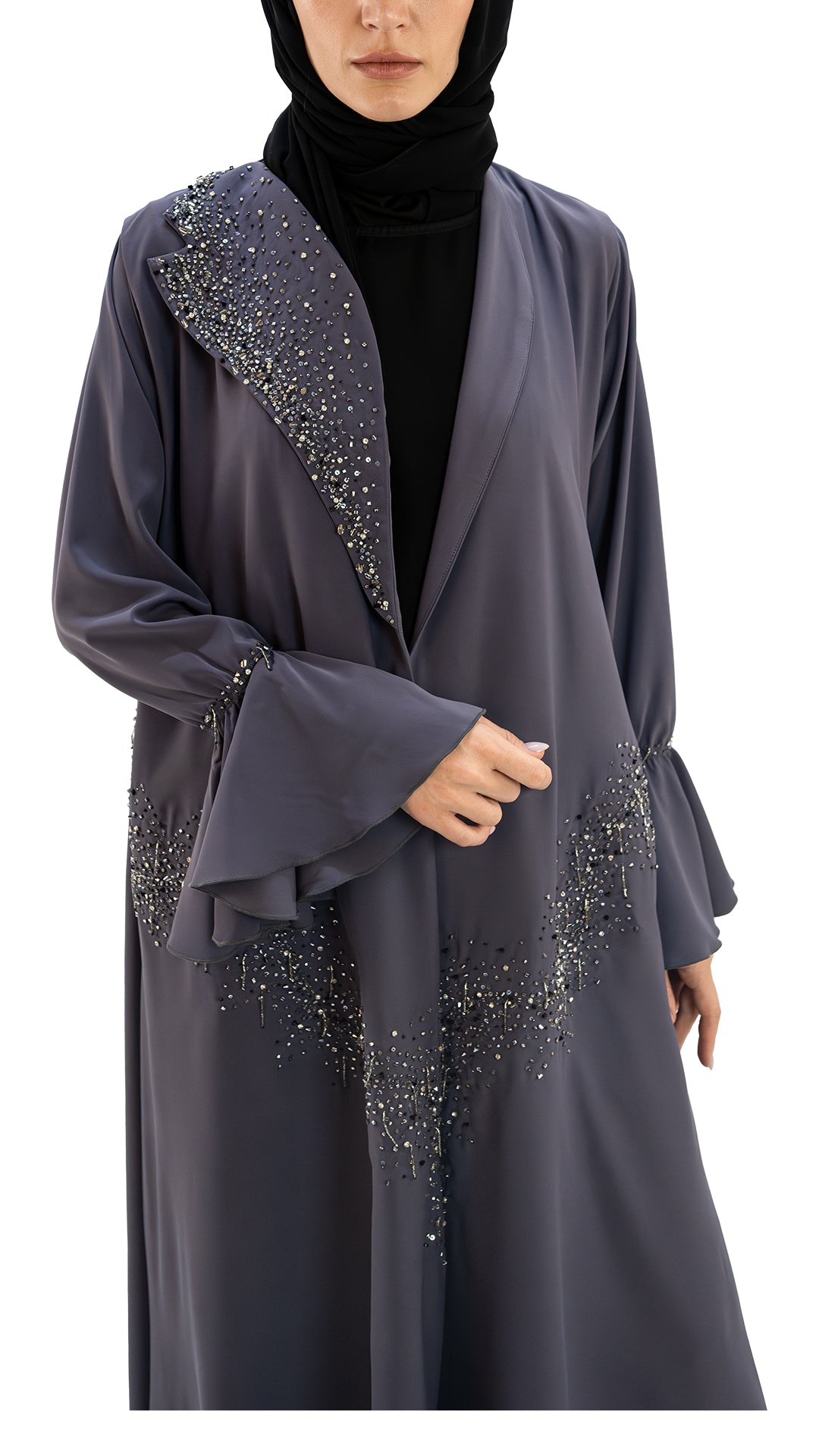 Premium soft crepe embellished front open