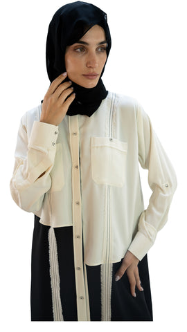 Premium Italian crepe with fringes front open abaya