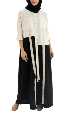 Premium Italian crepe with fringes front open abaya