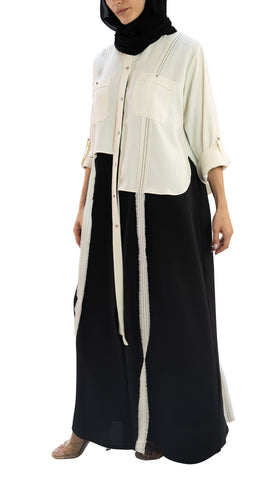 Premium Italian crepe with fringes front open abaya