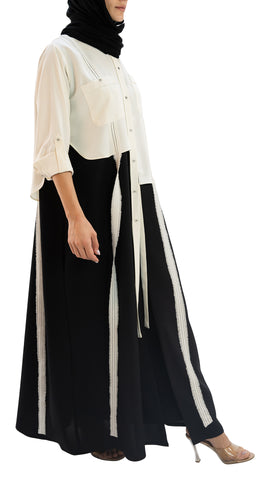 Premium Italian crepe with fringes front open abaya