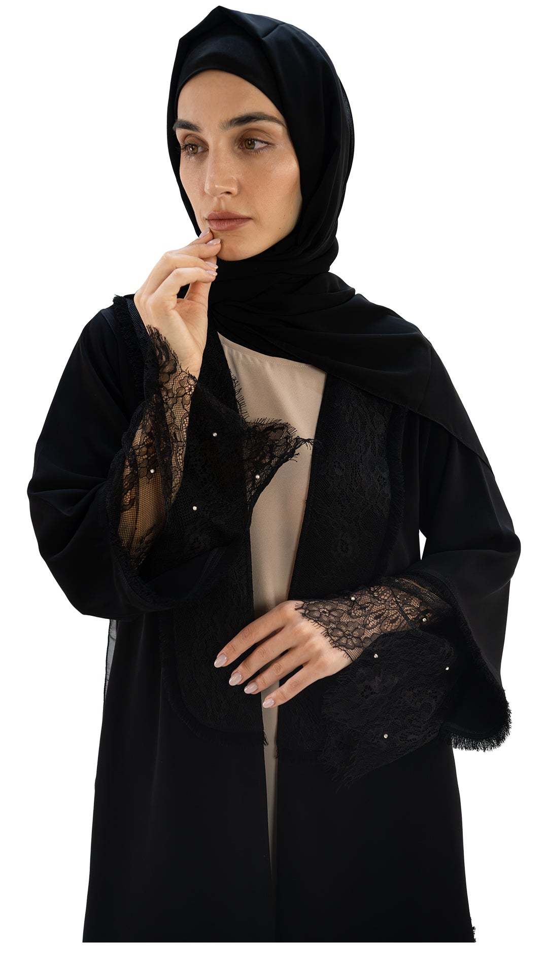 Premium Italian crepe with soft net reversible front open abaya