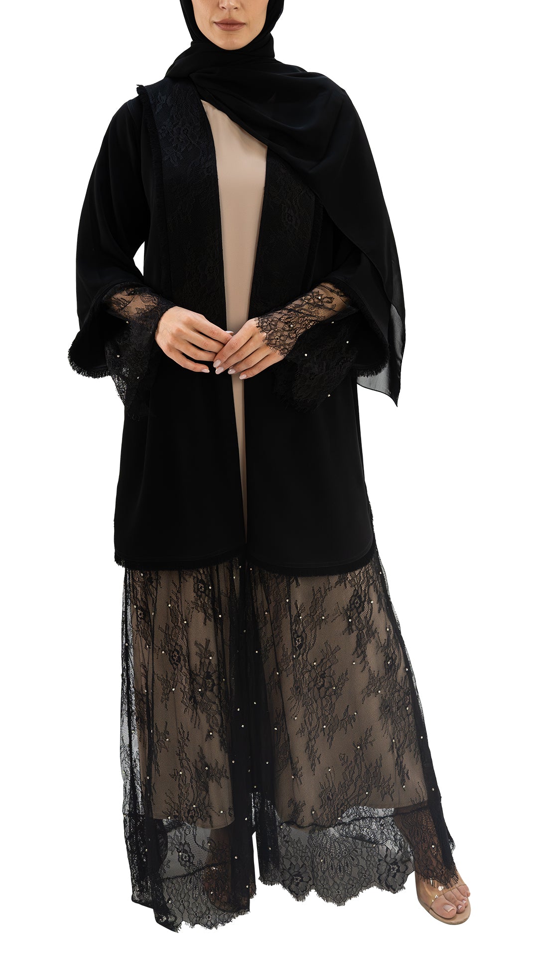 Premium Italian crepe with soft net reversible front open abaya