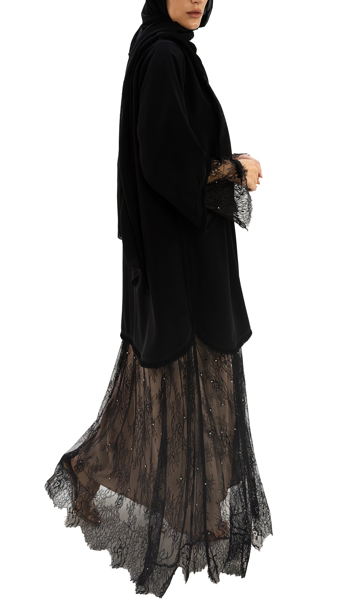 Premium Italian crepe with soft net reversible front open abaya