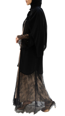 Premium Italian crepe with soft net reversible front open abaya