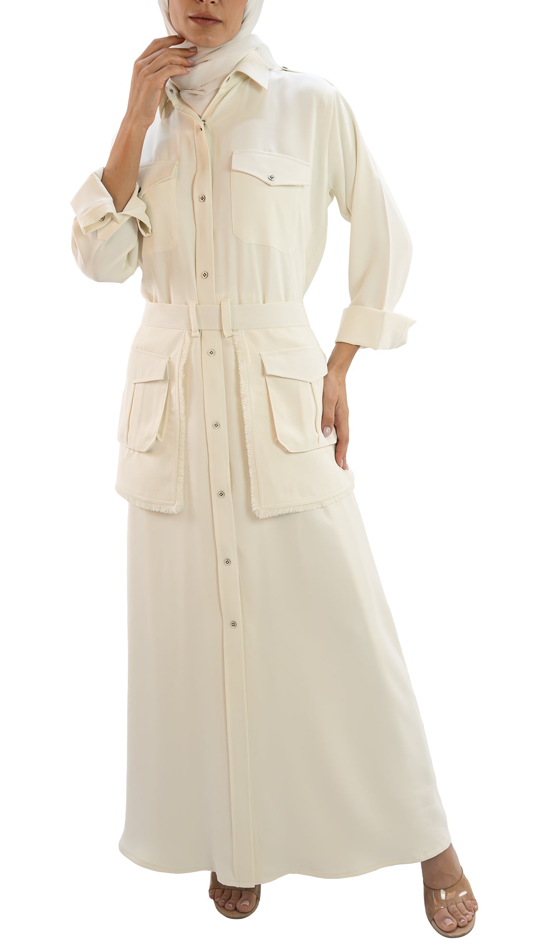 Premium italian crepe coat abaya with detachable belt and pockets