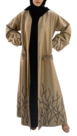 Premium Satin abaya with glass embellishments front open