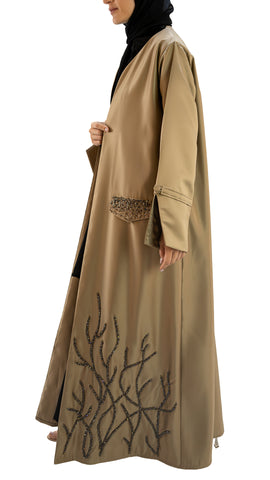 Premium Satin abaya with glass embellishments front open