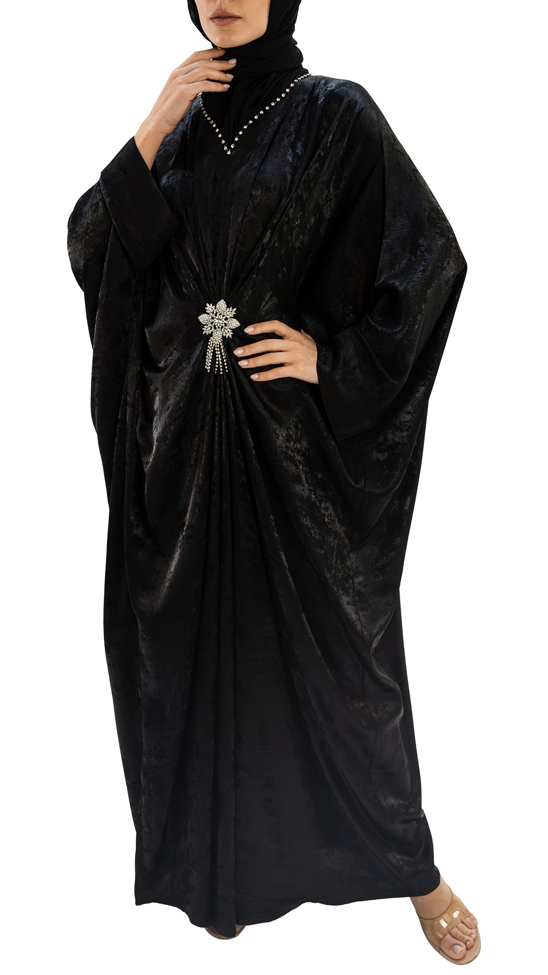 Premium Korean light weight crepe front closed batwing draped abaya