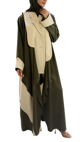 Luxurios sustainable fabric front open abaya with co ord set