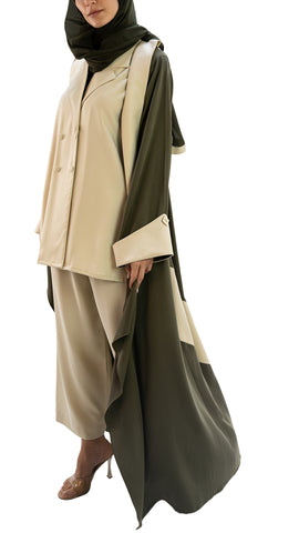 Luxurios sustainable fabric front open abaya with co ord set