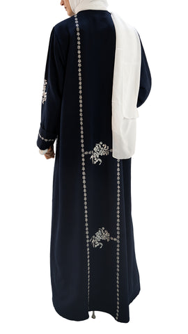 Premium self textured crepe front open abaya with embroidery