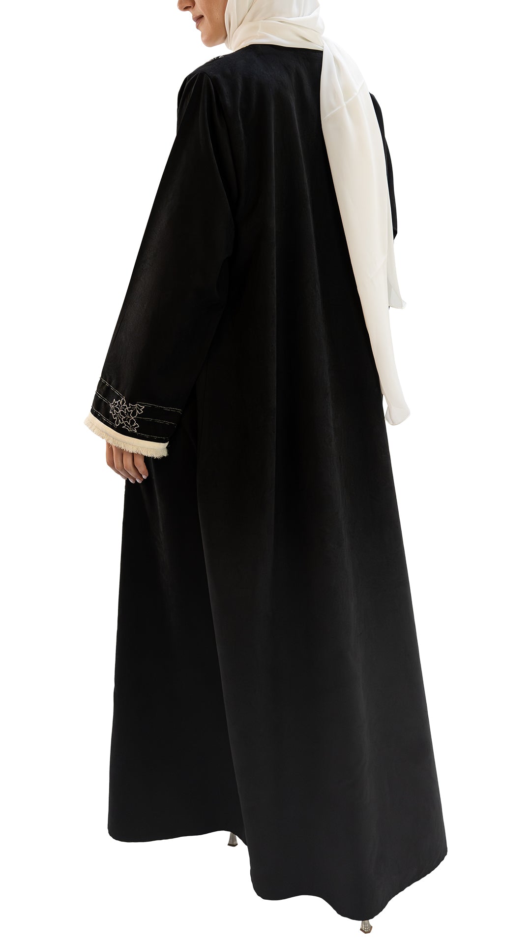 Premium soft crepe front open abaya with embroidery and embellishments