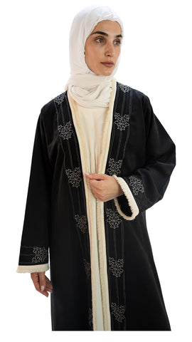 Premium soft crepe front open abaya with embroidery and embellishments