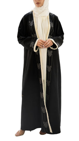 Premium soft crepe front open abaya with embroidery and embellishments